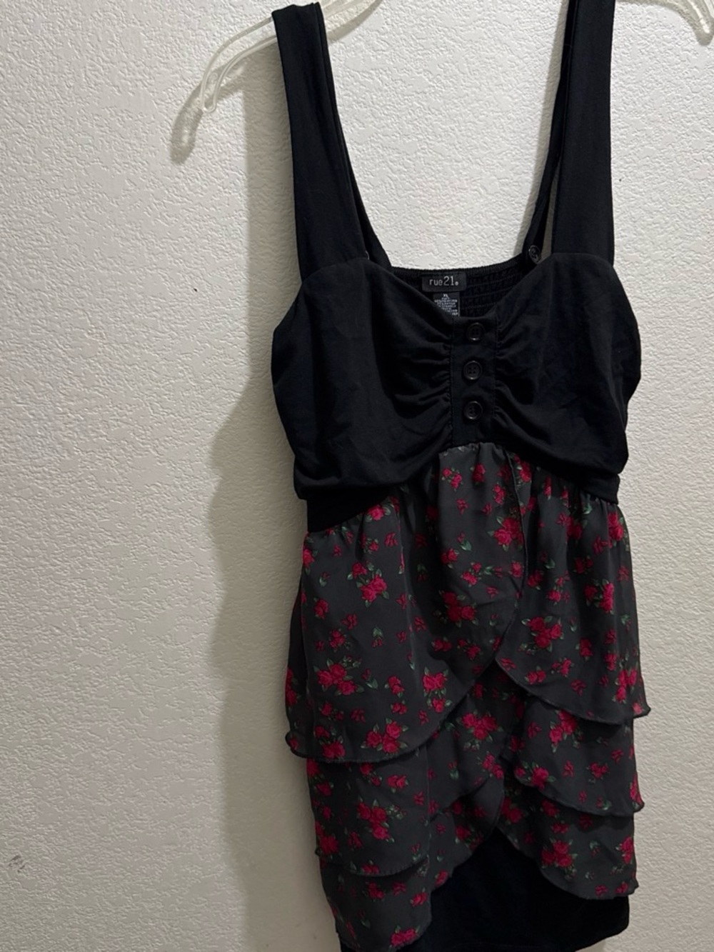 Rue21 Black Bodice with Red Floral Tiered Slip Dress